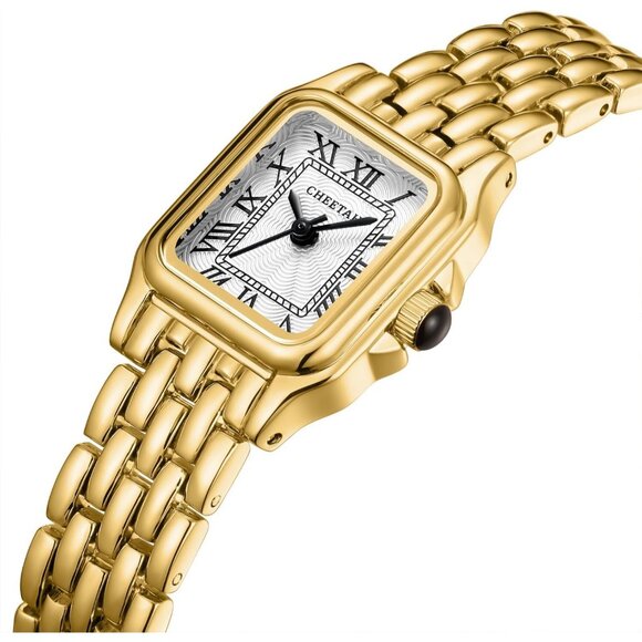 Gold Watches for Women Vintage Bracelet Small Rectangular Case Roman Dial - Picture 2 of 7